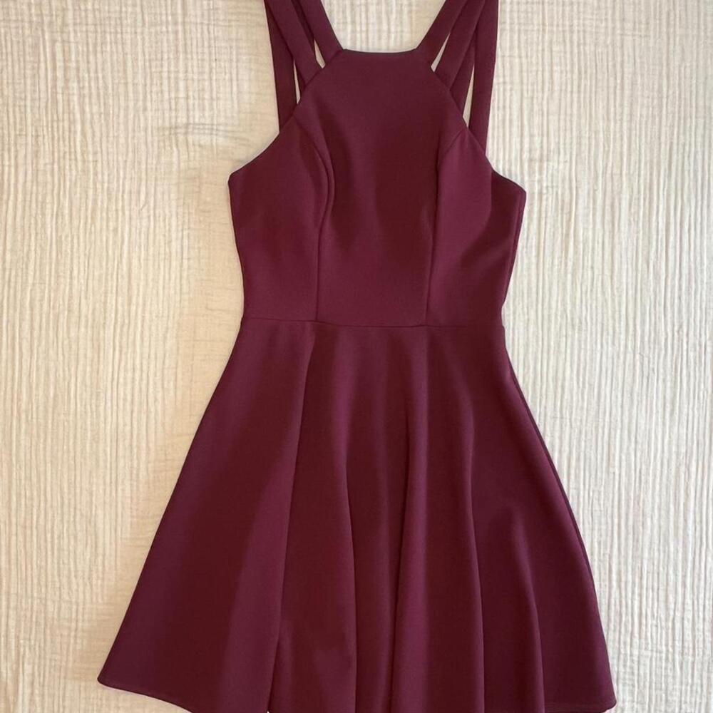 B Darlin (Dillard’s) maroon (wine or burgundy) fit and flare A-line dress with h